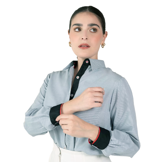 Imagen de MAGTEX CAMISA MALDIVAS MIL RAYAS DAMA 60/40 POL/ALG M.LARGA D1RAYA